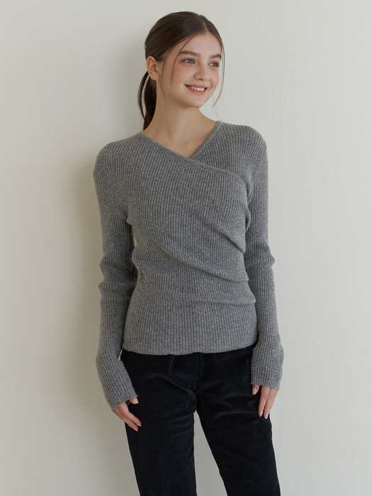 Doe wrap shirring knit (gray)