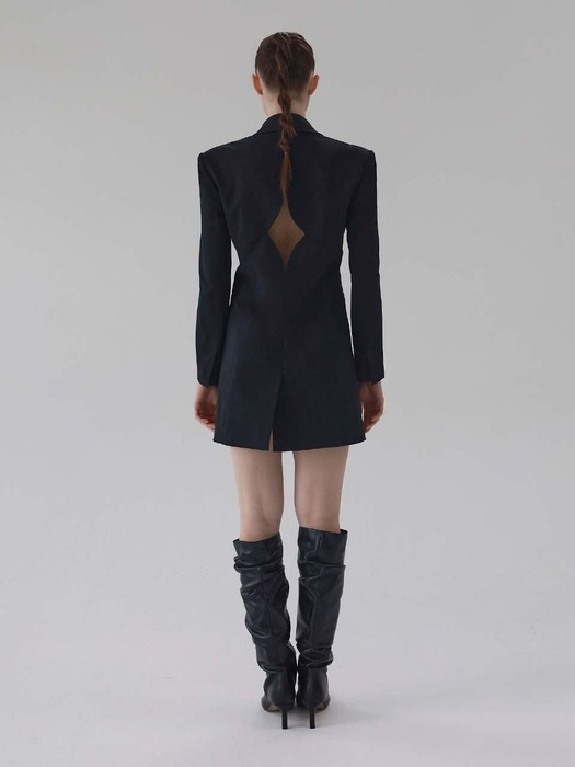 Raey Back Cutout Wool Blazer Minidress (Black)
