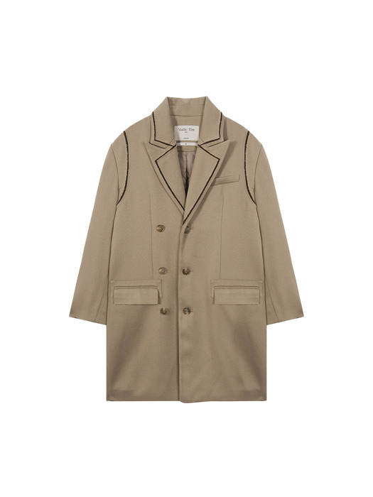 DROP SHOULDER LONG DOUBLE JACKET IN BEIGE