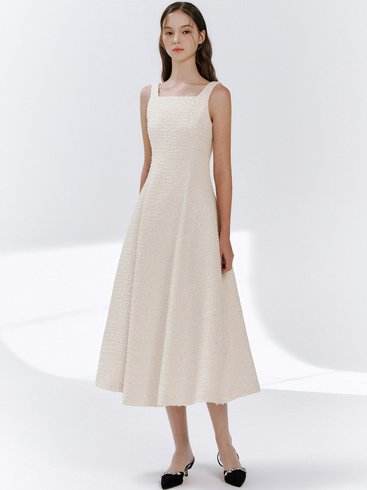 Aurinko tweed sequin dress_Ivory