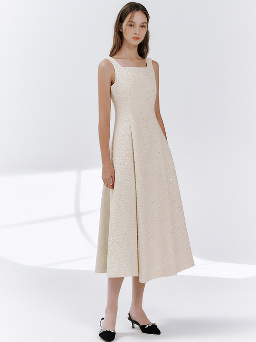 Aurinko tweed sequin dress_Ivory