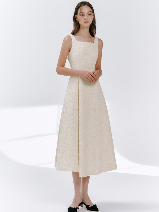 Aurinko tweed sequin dress_Ivory