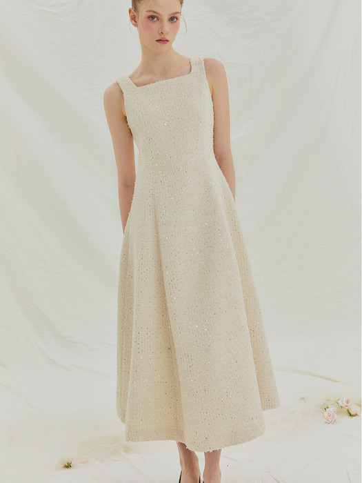 Aurinko tweed sequin dress_Ivory