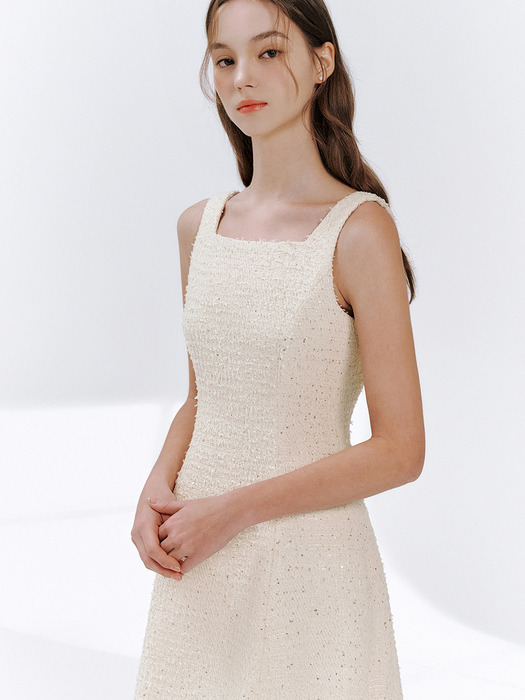 Aurinko tweed sequin dress_Ivory