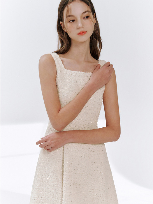 Aurinko tweed sequin dress_Ivory