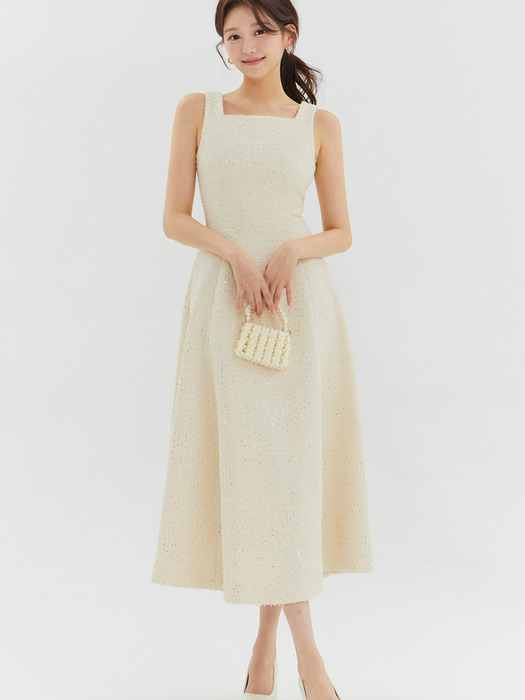 Aurinko tweed sequin dress_Ivory