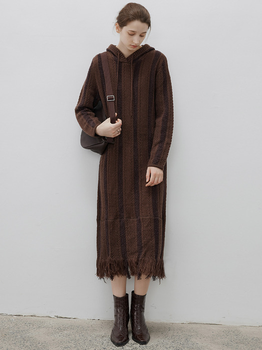 TG_Wool tassel hooded dress_BROWN
