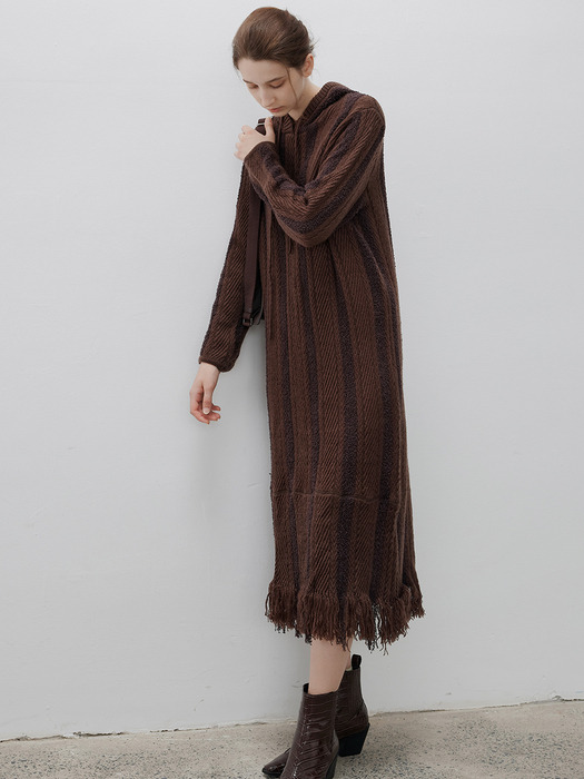 TG_Wool tassel hooded dress_BROWN