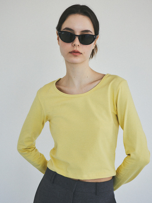 Every Day U-neck Semi Crop T-shirt_CTT314(Yellow)