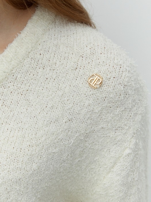 v neck boucle knit - ivory