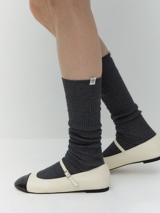 cotton rib knee socks - charcoal