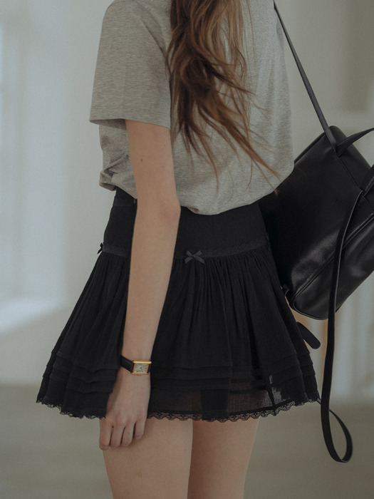 Cancan shirring mini skirt_Black