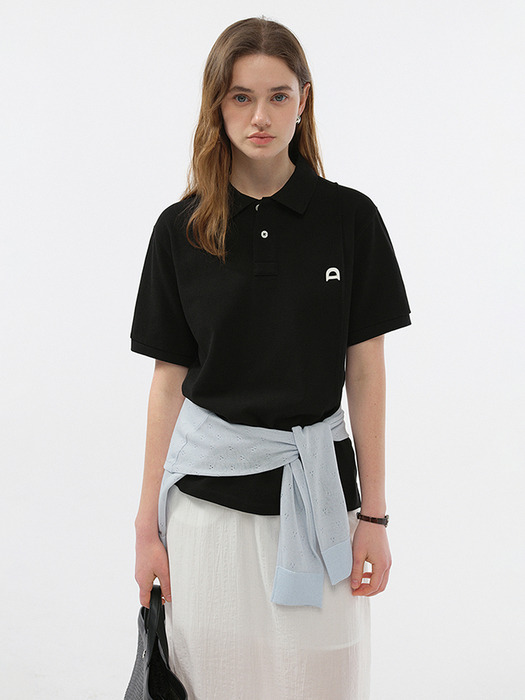 UNISEX LEATHER LOGO POLO SHIRT BLACK_UDTS5B122BK - Image 2