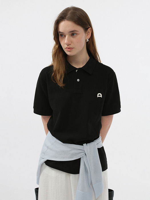UNISEX LEATHER LOGO POLO SHIRT BLACK_UDTS5B122BK - Image 1
