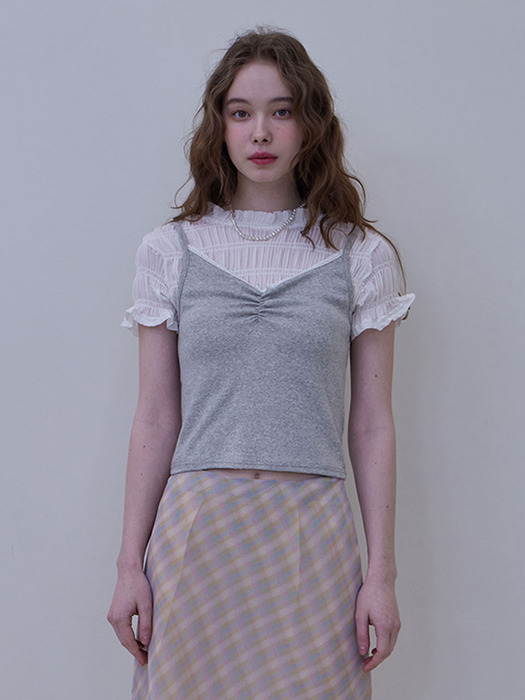 WRINKLE SHIRRING CROP T_2COLORS_IVORY