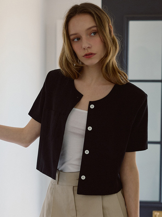 Linen Half Sleeve Jacket [Black]