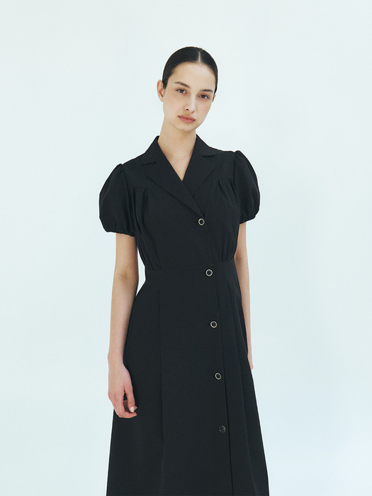 TFR DOUBLE BUTTON SHIRRING DRESS_2COLORS