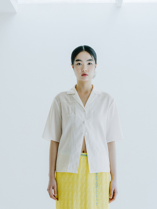 COTTON BLEND EMBROIDERY SHIRT_OFF WHITE