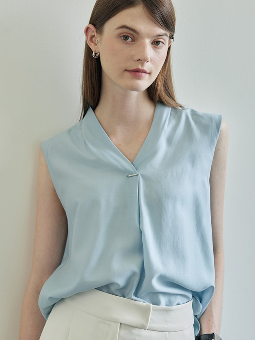 Tencel French Sleeve Blouse_Light Blue