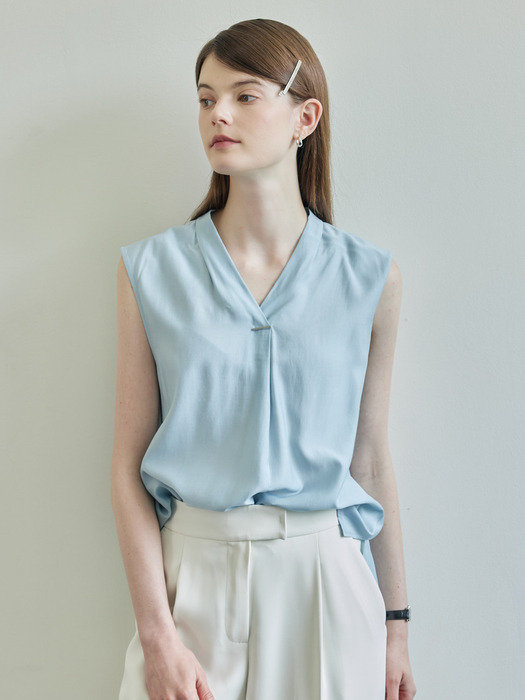 Tencel French Sleeve Blouse_Light Blue