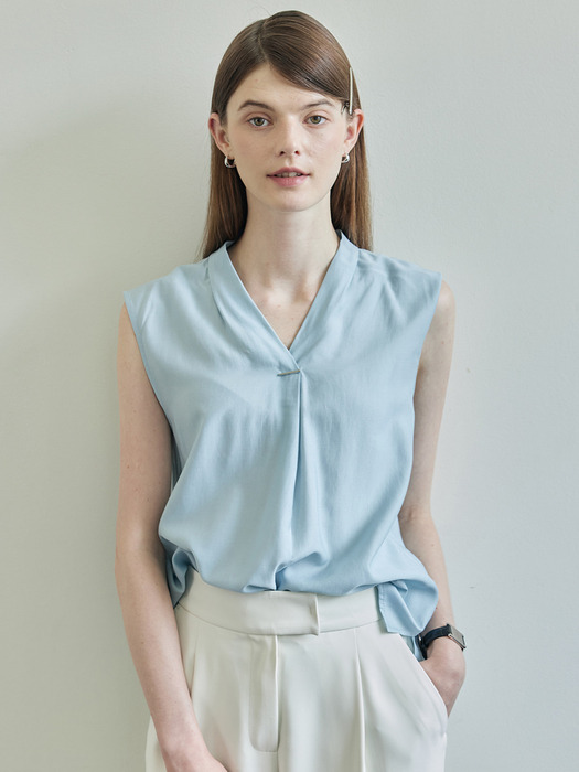 Tencel French Sleeve Blouse_Light Blue