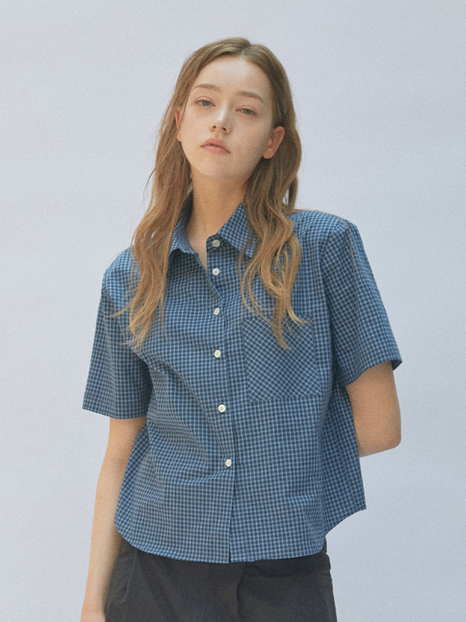 Danny half sleeve check shirt (navy)