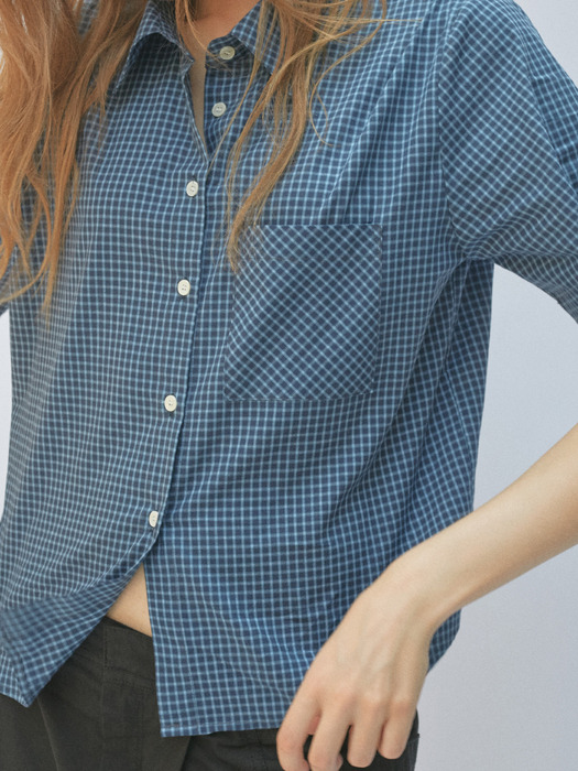 Danny half sleeve check shirt (navy)