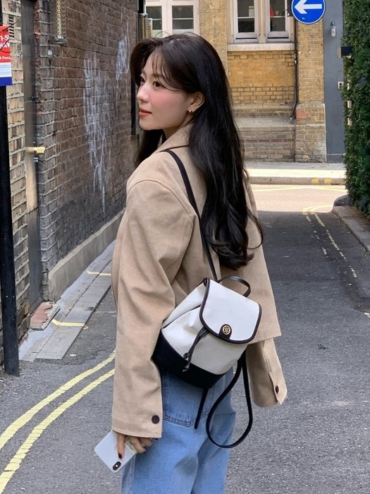 town bag (mini-backpack) - herringbone ivory