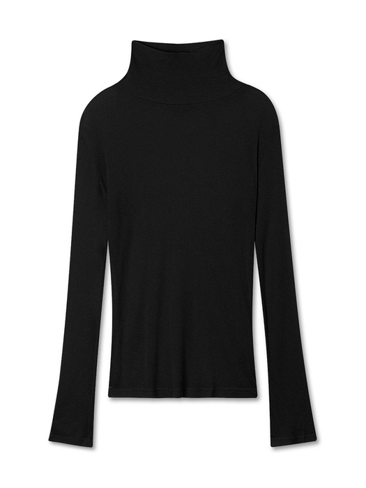 WOOL TENCEL TURTLE NECK TOP BLACK