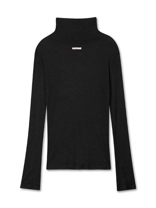 WOOL TENCEL TURTLE NECK TOP BLACK