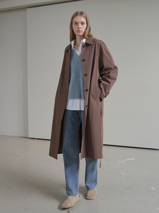 HIDDEN BUTTON TRENCH COAT / BROWN