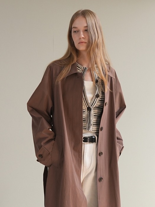 HIDDEN BUTTON TRENCH COAT / BROWN