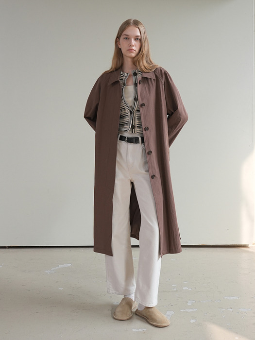 HIDDEN BUTTON TRENCH COAT / BROWN