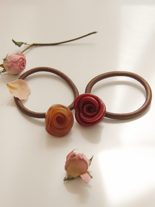 French Celluloid Rose Hair Tie H01261