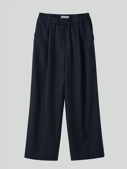 GATHERED WAIST BAND WOOL BLEND PANTS (DARK NAVY)