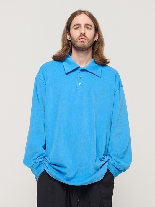 PULLOVER OVERSIZED LONG SLEEVE COLLAR T-SHIRT (BLUE)