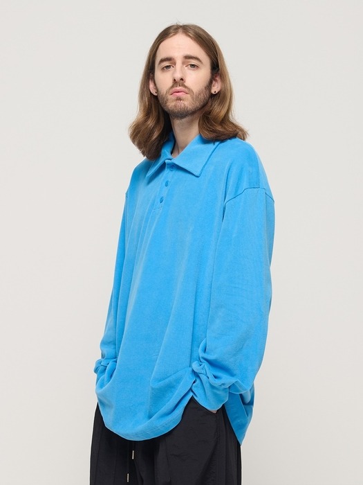 PULLOVER OVERSIZED LONG SLEEVE COLLAR T-SHIRT (BLUE)