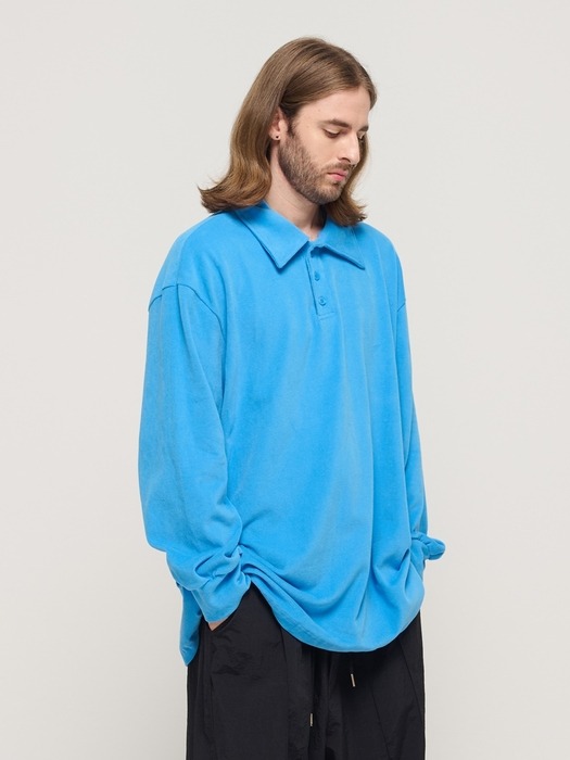 PULLOVER OVERSIZED LONG SLEEVE COLLAR T-SHIRT (BLUE)