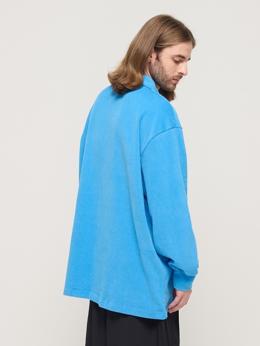 PULLOVER OVERSIZED LONG SLEEVE COLLAR T-SHIRT (BLUE)