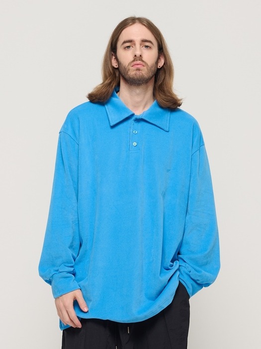 PULLOVER OVERSIZED LONG SLEEVE COLLAR T-SHIRT (BLUE)