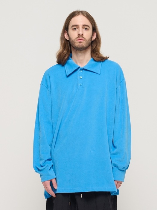 PULLOVER OVERSIZED LONG SLEEVE COLLAR T-SHIRT (BLUE)