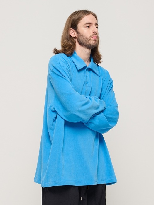 PULLOVER OVERSIZED LONG SLEEVE COLLAR T-SHIRT (BLUE)