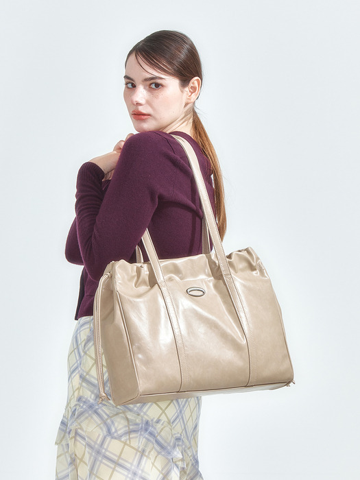 TRAWSTRING TOTE BAG, BEIGE