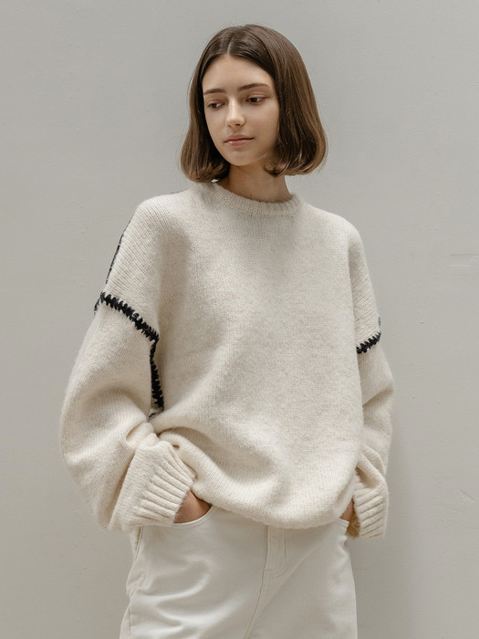 CHUNKY CRWNECK SWEATER_NFKN4140 (IVORY)