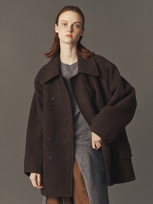 BOUCLE HALF COAT_D BROWN