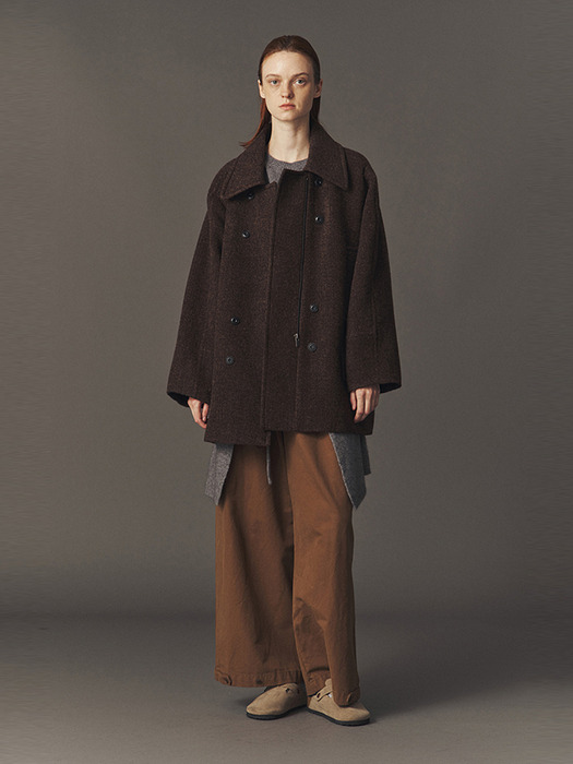 BOUCLE HALF COAT_D BROWN