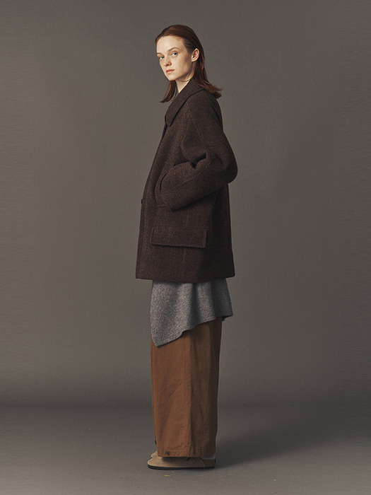 BOUCLE HALF COAT_D BROWN