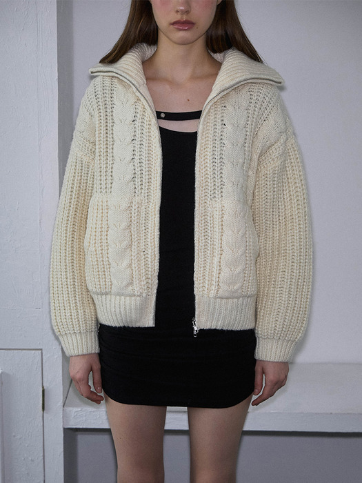 Two-way Twist Knit Zip-up [Ivory]