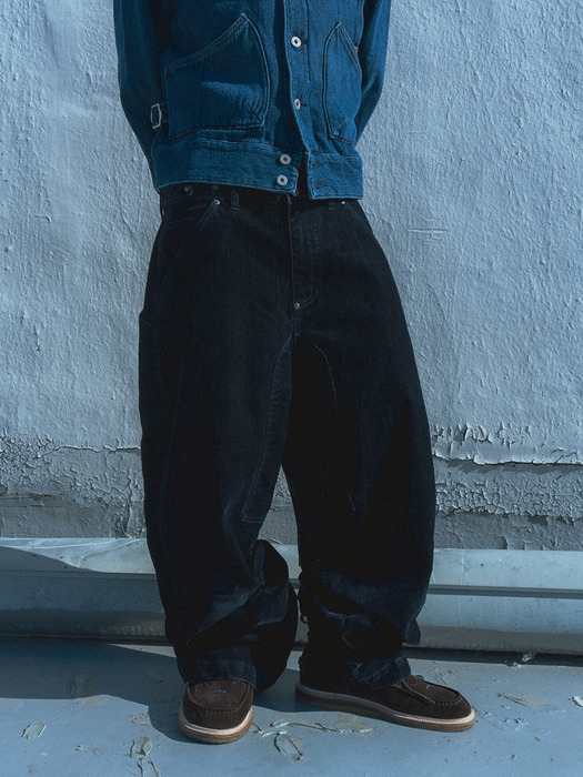 Velvet denim work pants / Dark navy