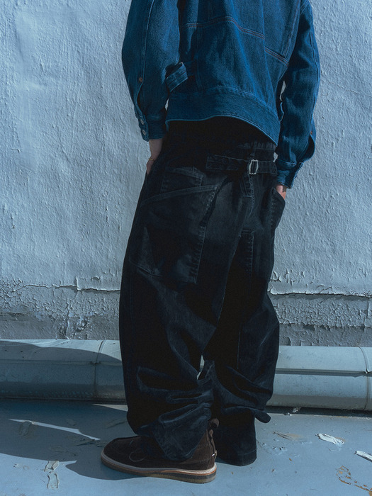 Velvet denim work pants / Dark navy